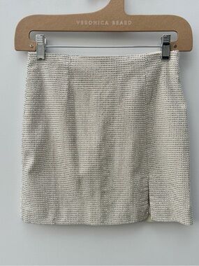 Rhinestone-Studded Ivory Mini Skirt